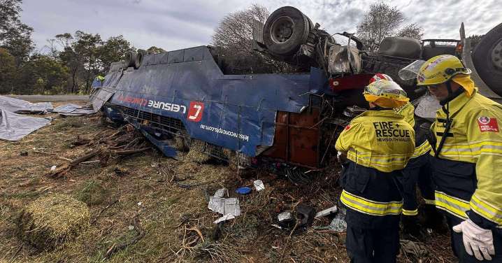 Hume Highway crash: Driver fighting for life, two horses dead after horse truck crash in Sutton Forest