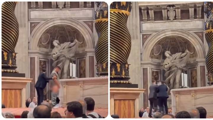 Impactantes imágenes de un hombre que orinó en plena misa en el Vaticano