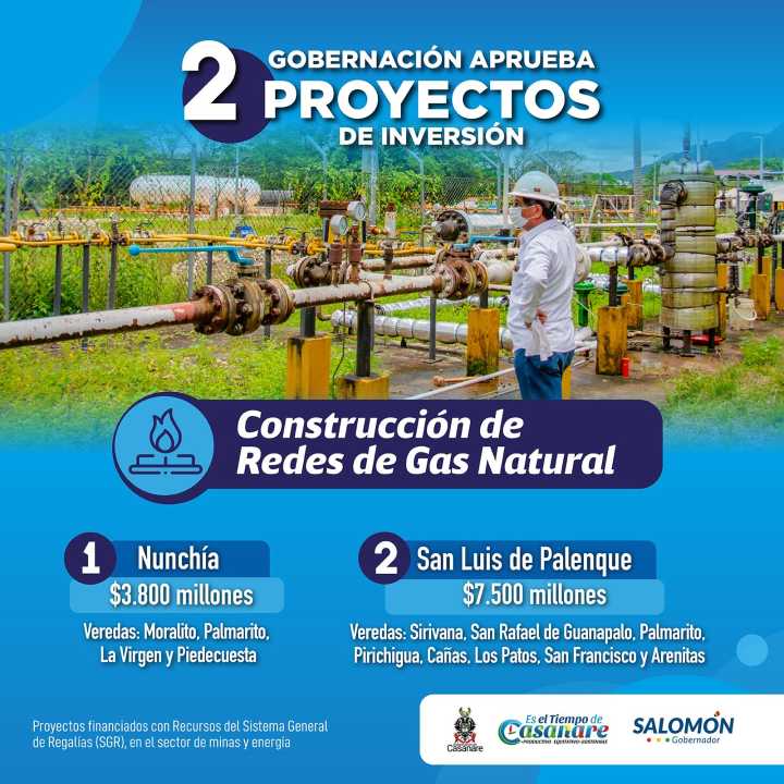 Gobernación aprobó proyectos de gasificación para Nunchía y San Luis de Palenque