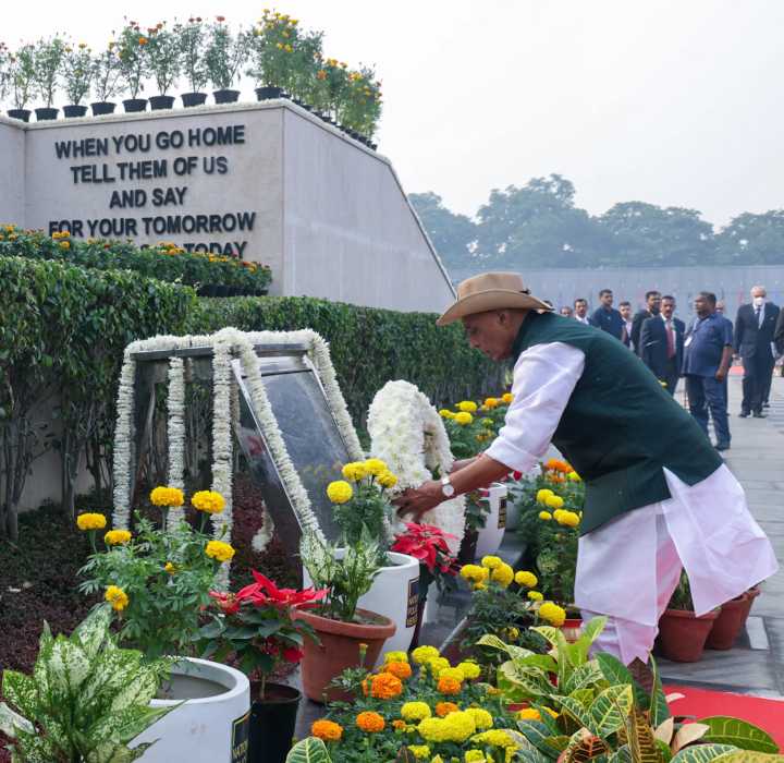 Rajnath Singh lays wreath at National Police Memorial, pays tributes to police, paramilitary forces