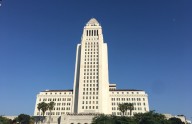 Driver crashes into steps of L.A. City Hall, is barricaded in car, then surrenders