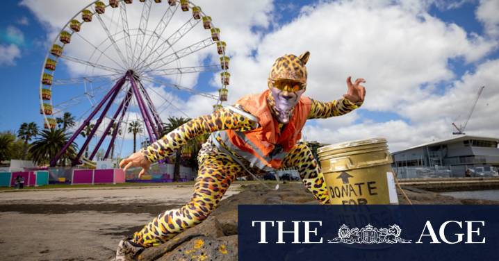 Catman: Japanese man walking across Australia in catsuit reaches Geelong