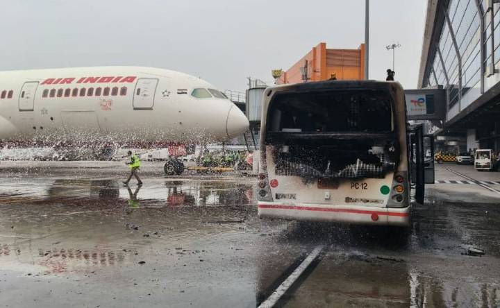 Bus operated by Air India’s ground handler catches fire at Delhi Airport; no injuries reported