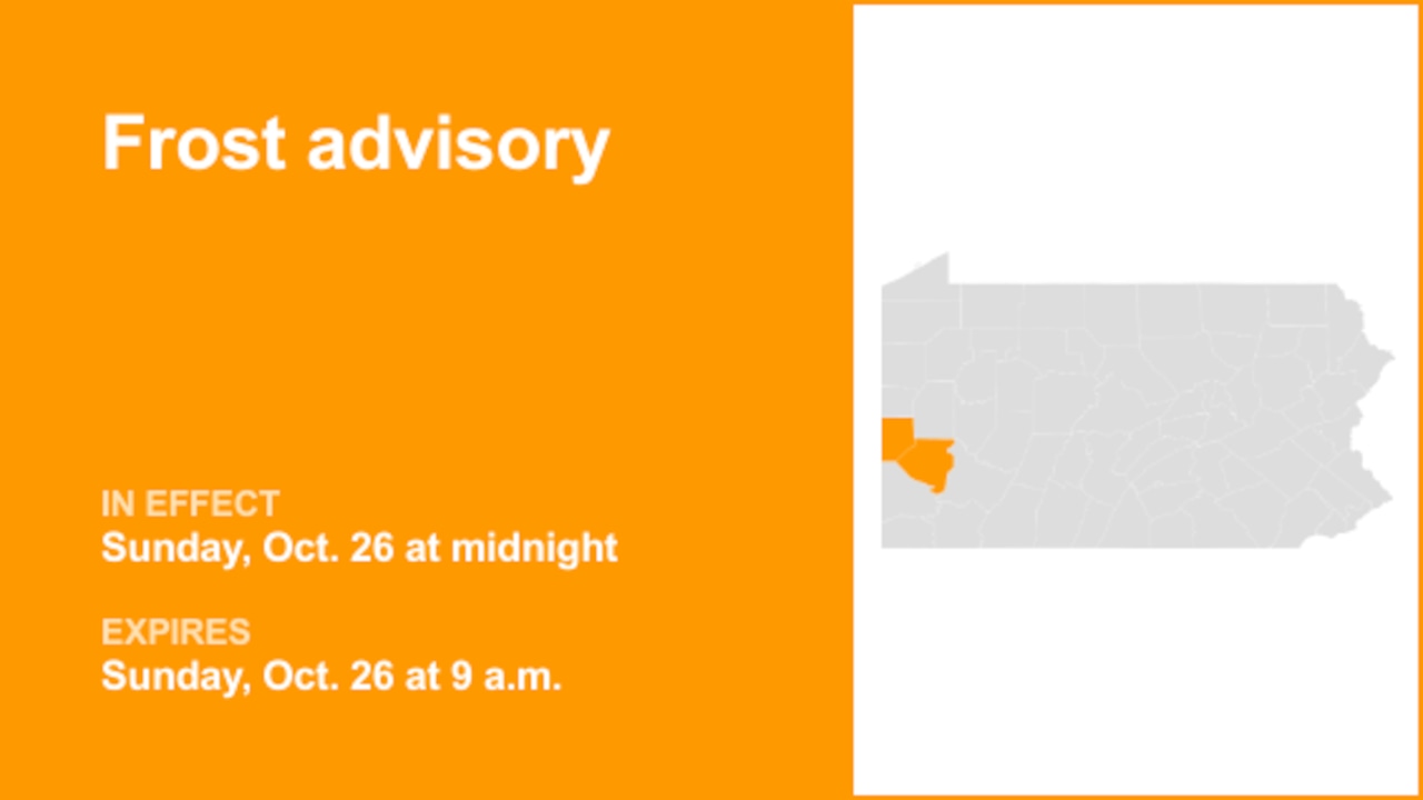 Frost advisory active for Beaver and Allegheny counties Sunday