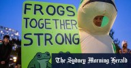 Defying Donald Trump, Portland frog leaps into action in inflatable protests outside ICE building
