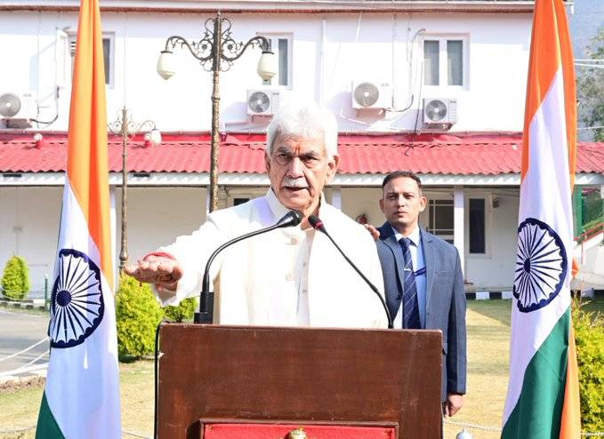 LG Manoj Sinha pays tribute to Sardar Vallabhbhai Patel on his 150th birth anniversary at Raj Bhawan Jammu