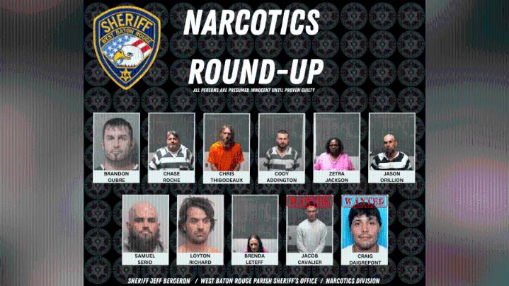 9 arrested, 2 wanted in West Baton Rouge Parish drug bust
