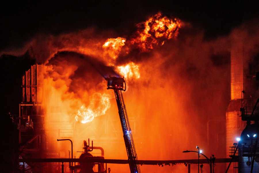 Flames visible for miles after a fire erupts at a Chevron refinery outside Los Angeles
