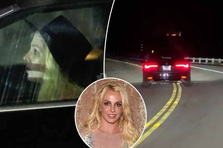 Shocking video shows Britney Spears dangerously swerve her car as she drives home after night out with a friend