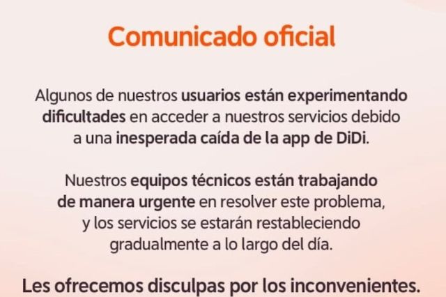 Falla global en la app de Didi deja sin servicio a miles de usuarios