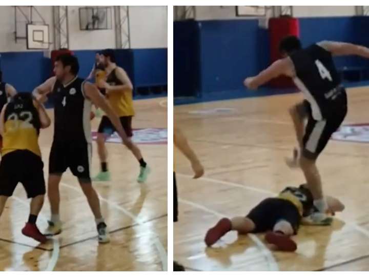 Video: codazo y pisotón en el básquet amateur