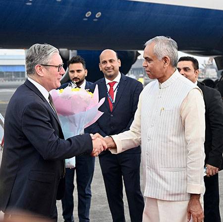 UK PM Keir Starmer arrives in Mumbai; warmly welcomed by governor and CM