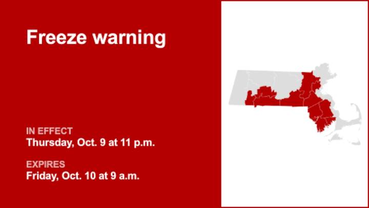 Freeze warning affecting 6 Massachusetts counties until Friday morning