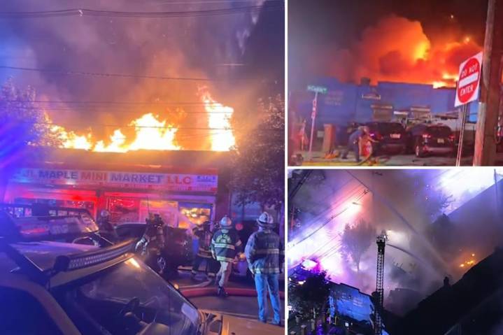 NJ auto body shop explosion sparks five alarm fire, destroying multiple Hillside businesses
