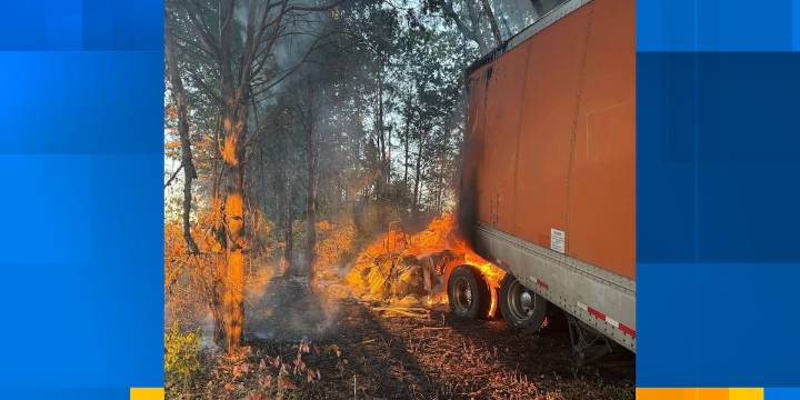Driver uninjured after semi-truck veers off I-40, catches fire in woods, Rural Metro Fire says