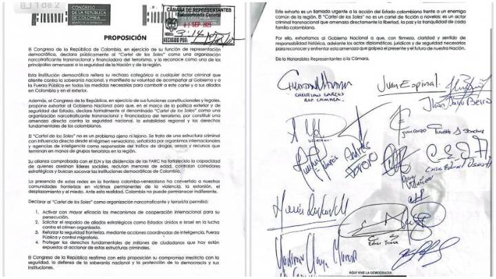 Cámara de Representantes de Colombia declaró al Cartel de los Soles como una organización «narcoterrorista»