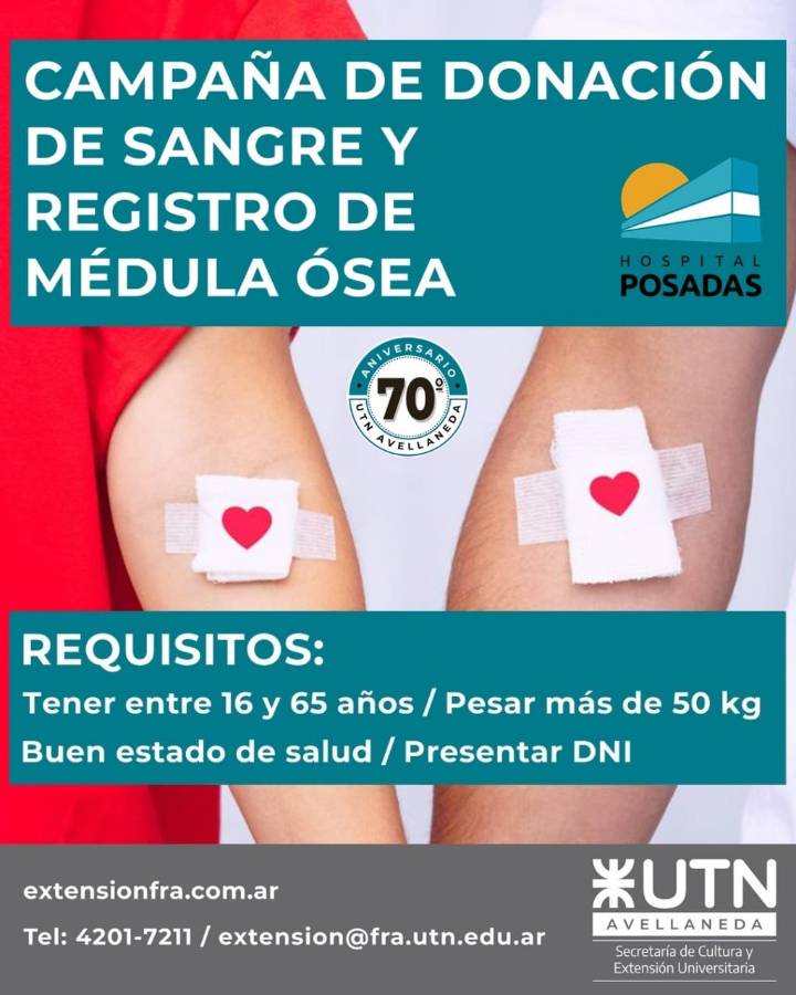 Nueva campaña de donación de sangre y registro de médula ósea en la UTN Avellaneda