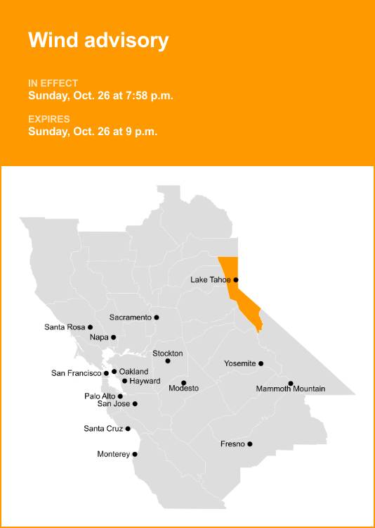 Wind advisory in place for the Greater Lake Tahoe Area Sunday night