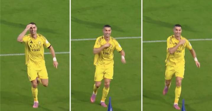 Cristiano Ronaldo celebra su gol número 950 santiguándose ante un estadio lleno de aficionados árabes