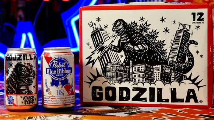 Godzilla Stomps Onto Pabst Blue Ribbon Beer Cans