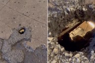 Hole opens onto NYC street -- giving peek into subway below