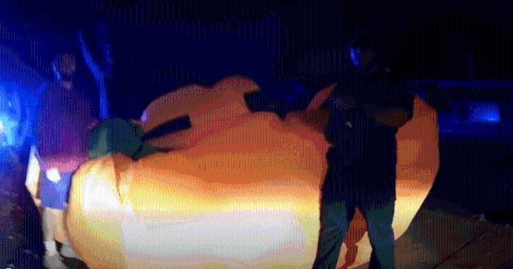 Footage captures police struggle to pursue giant runaway inflatable pumpkin