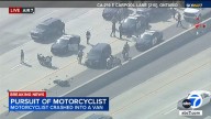 Motorcycle chase ends in violent crash on 210 Freeway in Upland, all eastbound lanes shut down