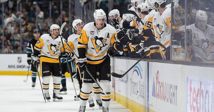 Crosby and Malkin each have goal and assist, Jarry stops 31 shots as Penguins beat Sharks 3