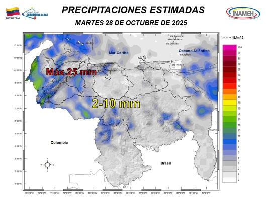 Pronóstico del clima para hoy martes 28    de octubre   de 2025
