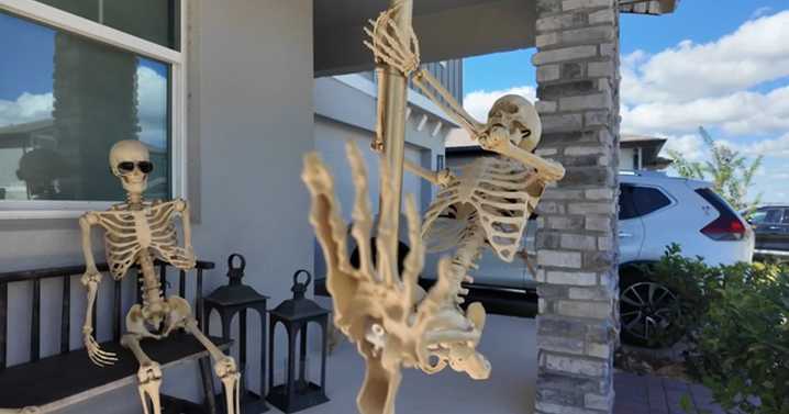Neighbors upset over Halloween display featuring skeletons in suggestive poses