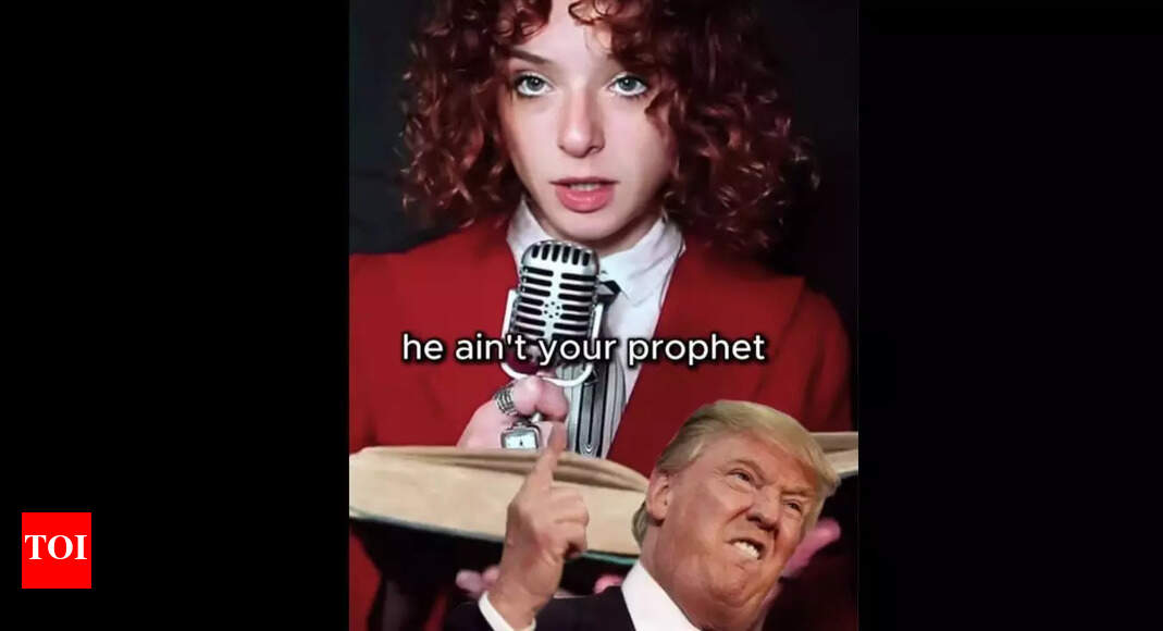 ‘No king, no god’: Young artist Earth to Eve aims at Donald Trump with a razor