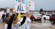 ‘No Kings’ protest draws hundreds in rain