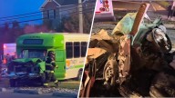 Man saved from fire after car crashes into bus in South Jersey
