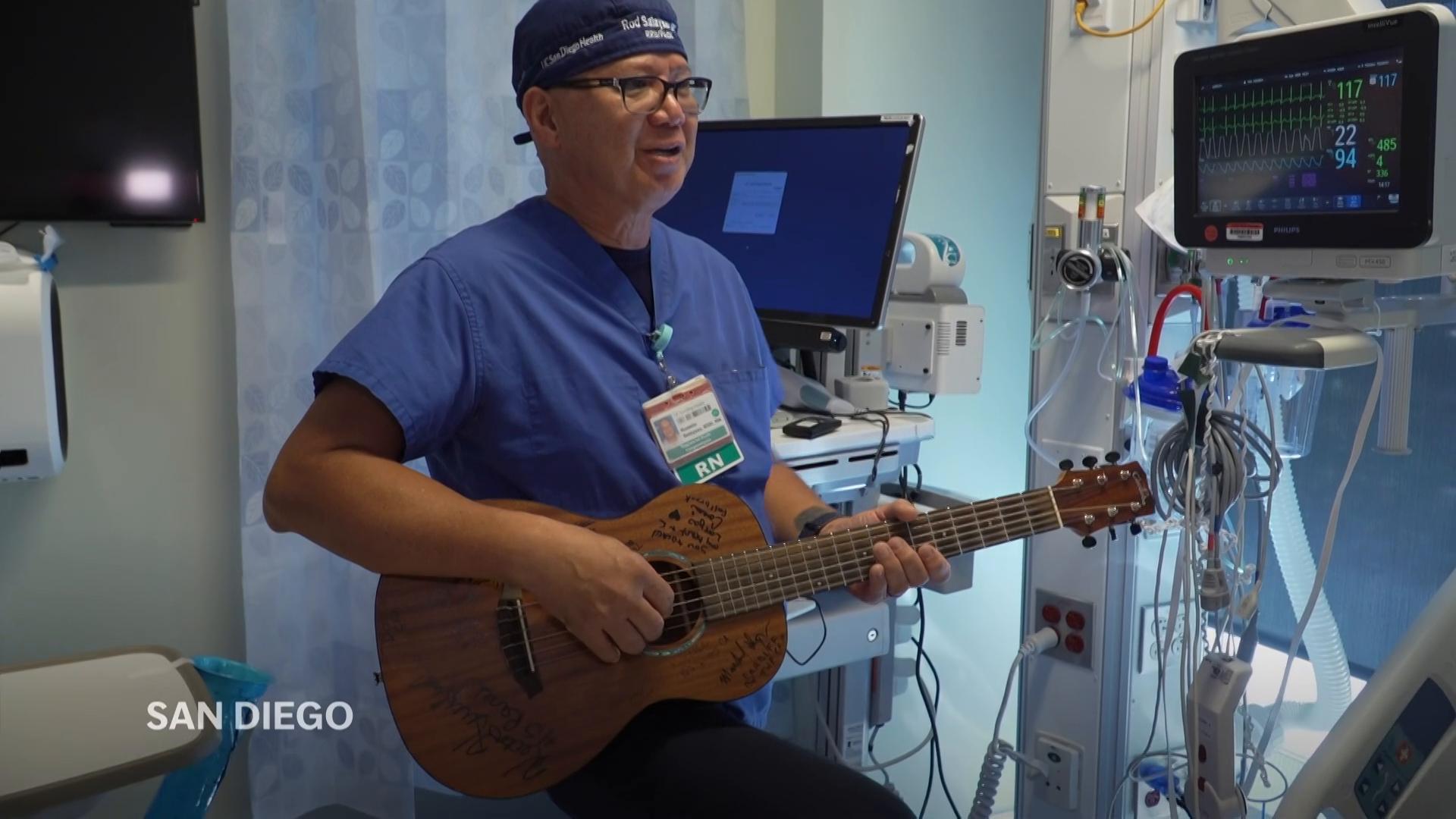 His live music echoes through the hospital to help ease the pain