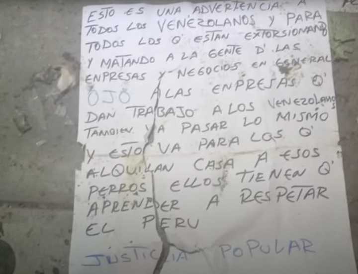Delincuentes detonaron explosivo frente a una casa en Perú y dejaron una espeluznante nota sobre los venezolanos
