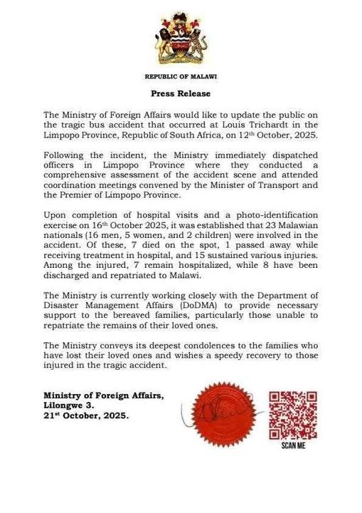 Eight Malawians Die in South Africa Bus Accident
