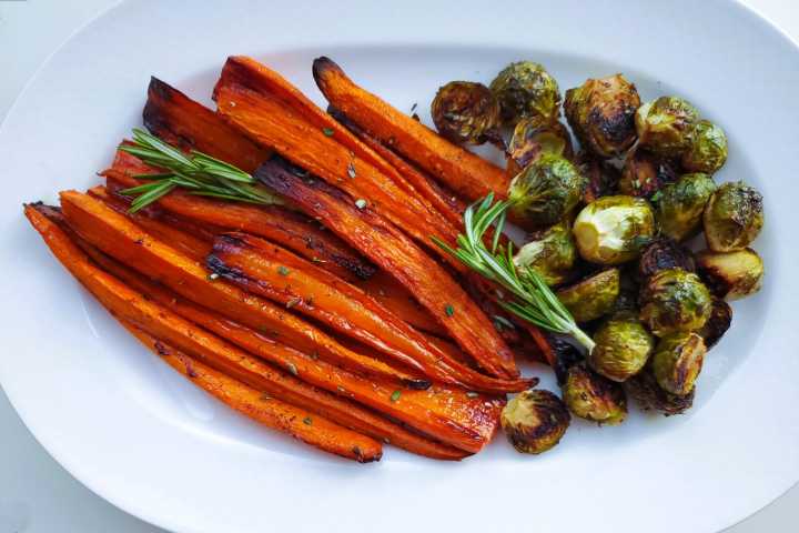 Roasted Carrots and Brussels Sprouts delicious dish for fall
