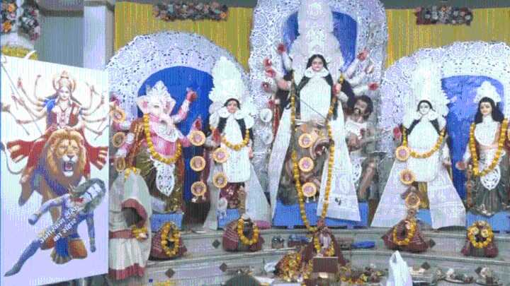 Durga depicted slaying the ‘US tariff’ demon at puja pandal in Lucknow