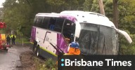 Passengers rescued after bus goes down embankment in Victoria