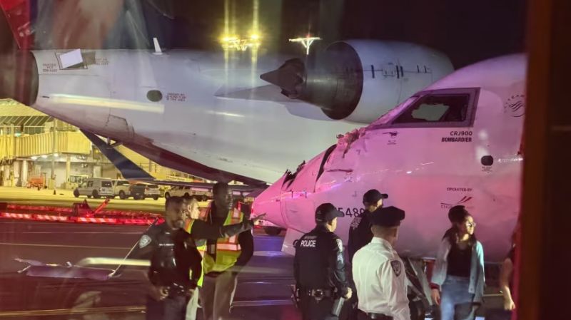 Dos aviones regionales chocan en el aeropuerto LaGuardia y un ala se estrella contra la ventana de una de las cabinas