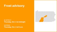 Frost advisory for part of Pennsylvania for Thursday