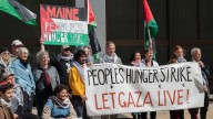 Pressley joins strikers, protesters at Gaza hunger strike rally