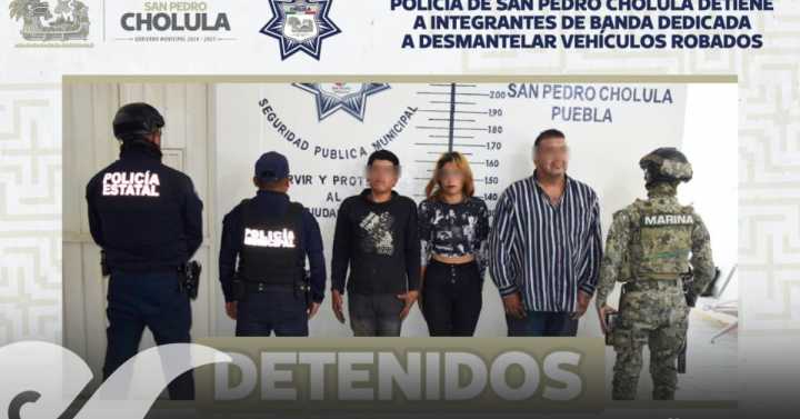 Detiene policía de San Pedro Cholula a banda dedicada a desmantelar vehículos robados