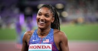 Women's long jump takes over Times Square as Athlos brings track to the bright lights