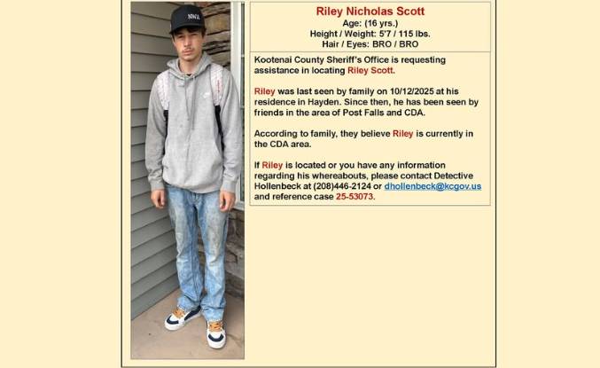 MISSING: Teenager last seen near Coeur d’Alene and Post Falls