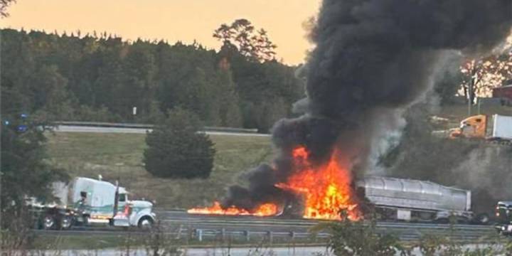 Scene of fiery 18-wheeler crash on I