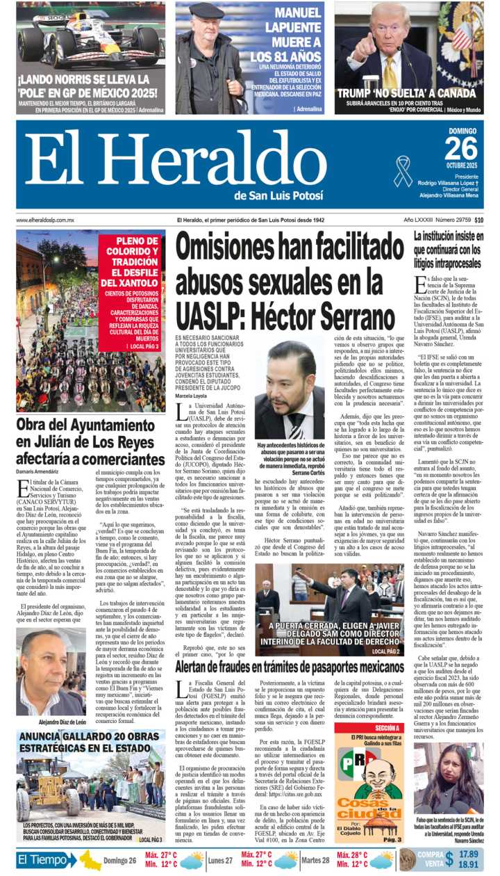 Edición impresa 26 de octubre de 2025