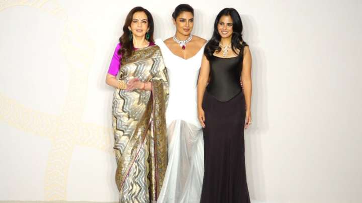 PeeCee stuns in white as she poses with Nita Ambani, Isha Ambani at Bvlgari event
