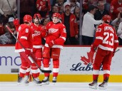 Edvinsson scores two goals as Red Wings erase four-goal deficit, beat Blues 6