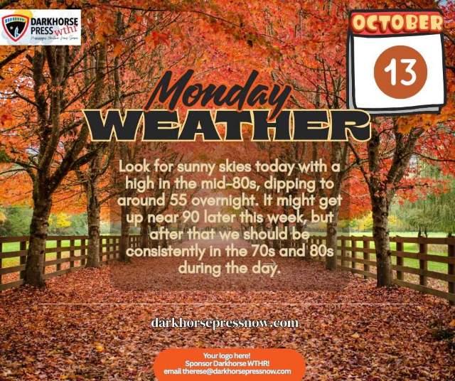 Monday Weather: Sunny and dry, fall coolness overnight